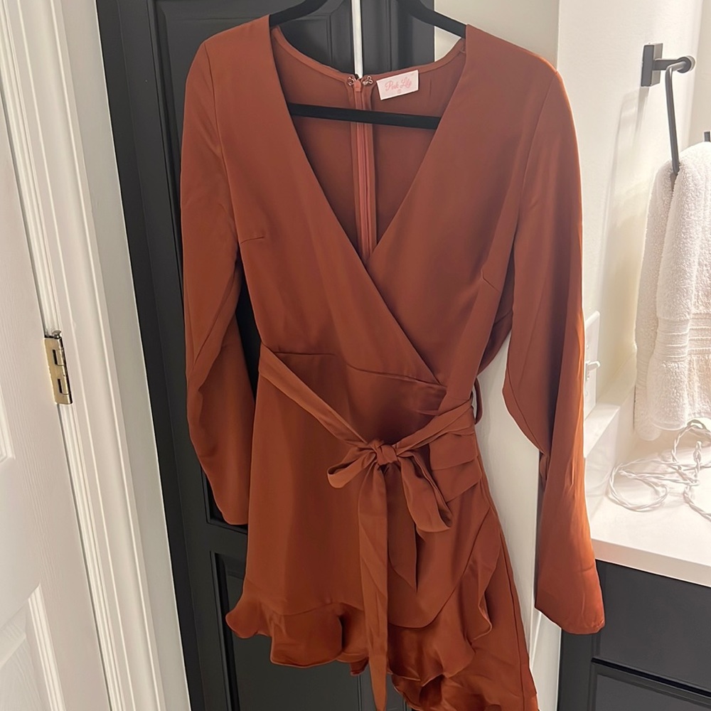 Pink lily burnt orange romper dress- small